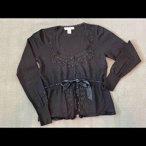 White House Black Market Black Embroidered Cardigan